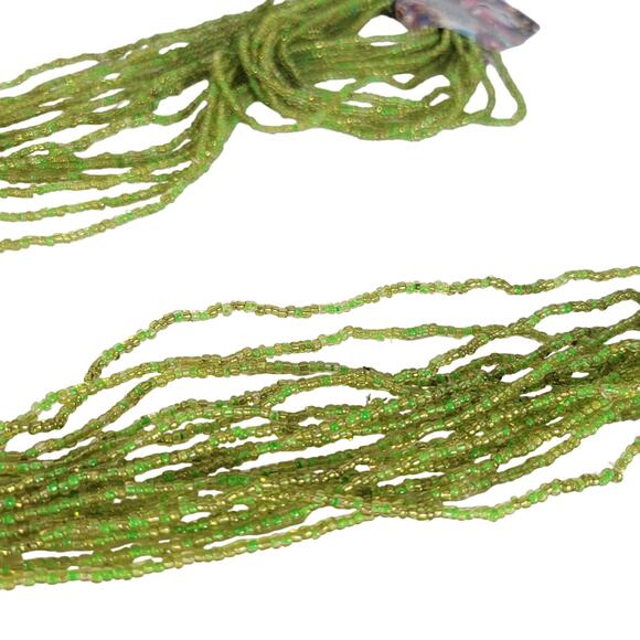 48" Long Lime Green Seed Bead Necklace Boho Multistrand India Handmade NEW - Picture 8 of 9